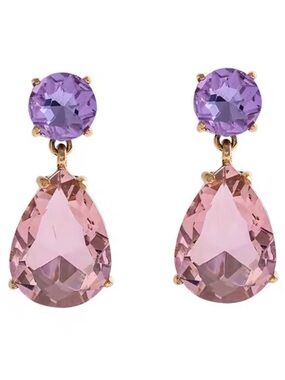NEW Gold-Tone Pink & Purple Teardrop Glass Drop Earrings - Women Jewelry